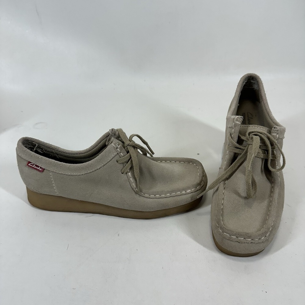 Clarks Originals Wallabee Beige Suede Leather‎ Shoes 6.5 Women Crepe Sole Tan